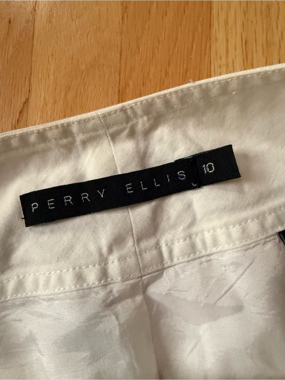 Perry Ellis White Ramie Cotton Pencil Skirt Buckle Waist Size 10 - Picture 5 of 5